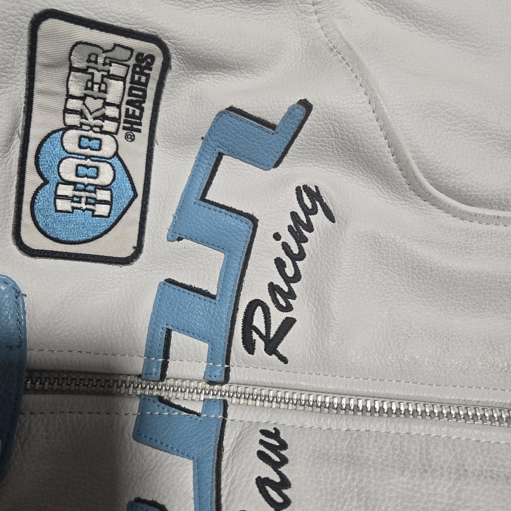 White and Blue Racing Leather Jacket - Picture 4 of 10